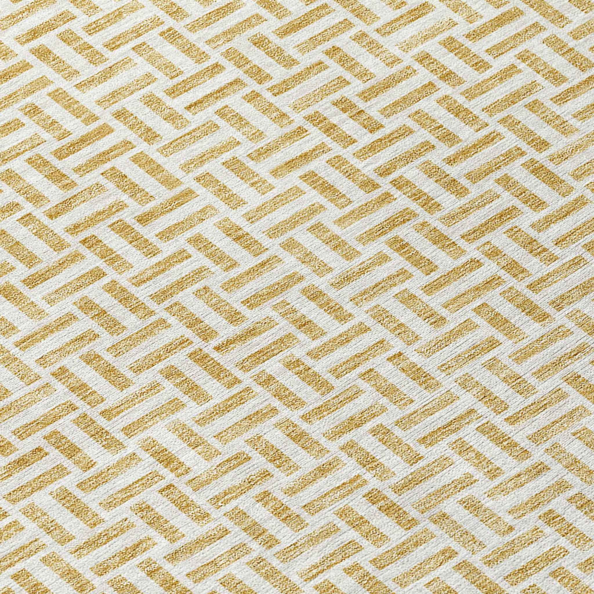 9' X 12' Gold And Ivory Geometric Washable Indoor Outdoor Area Rug