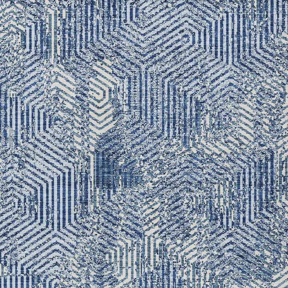 3' X 5' Navy Blue And Ivory Geometric Washable Indoor Outdoor Area Rug