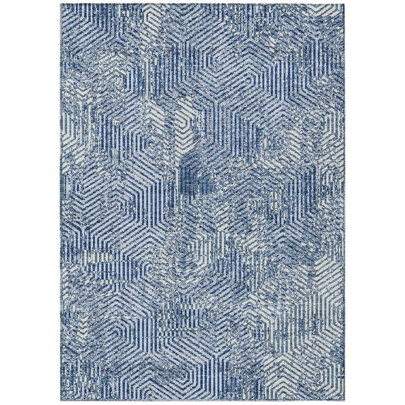 3' X 5' Navy Blue And Ivory Geometric Washable Indoor Outdoor Area Rug