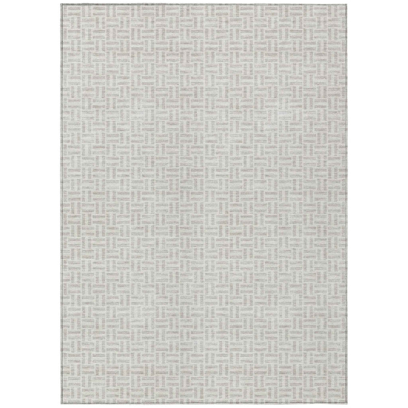 8' X 10' Taupe And Silver Geometric Washable Indoor Outdoor Area Rug