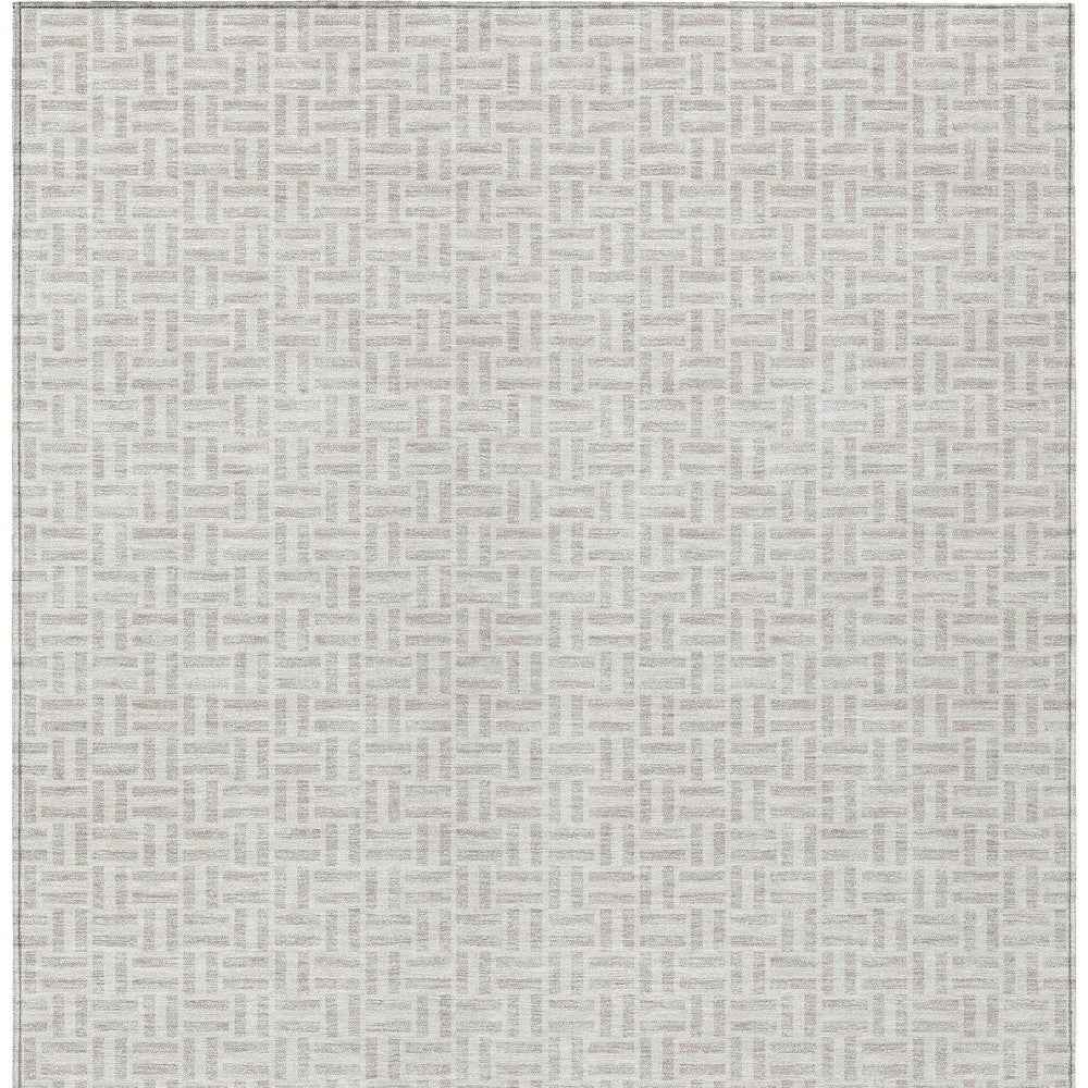 8' X 10' Taupe And Silver Geometric Washable Indoor Outdoor Area Rug