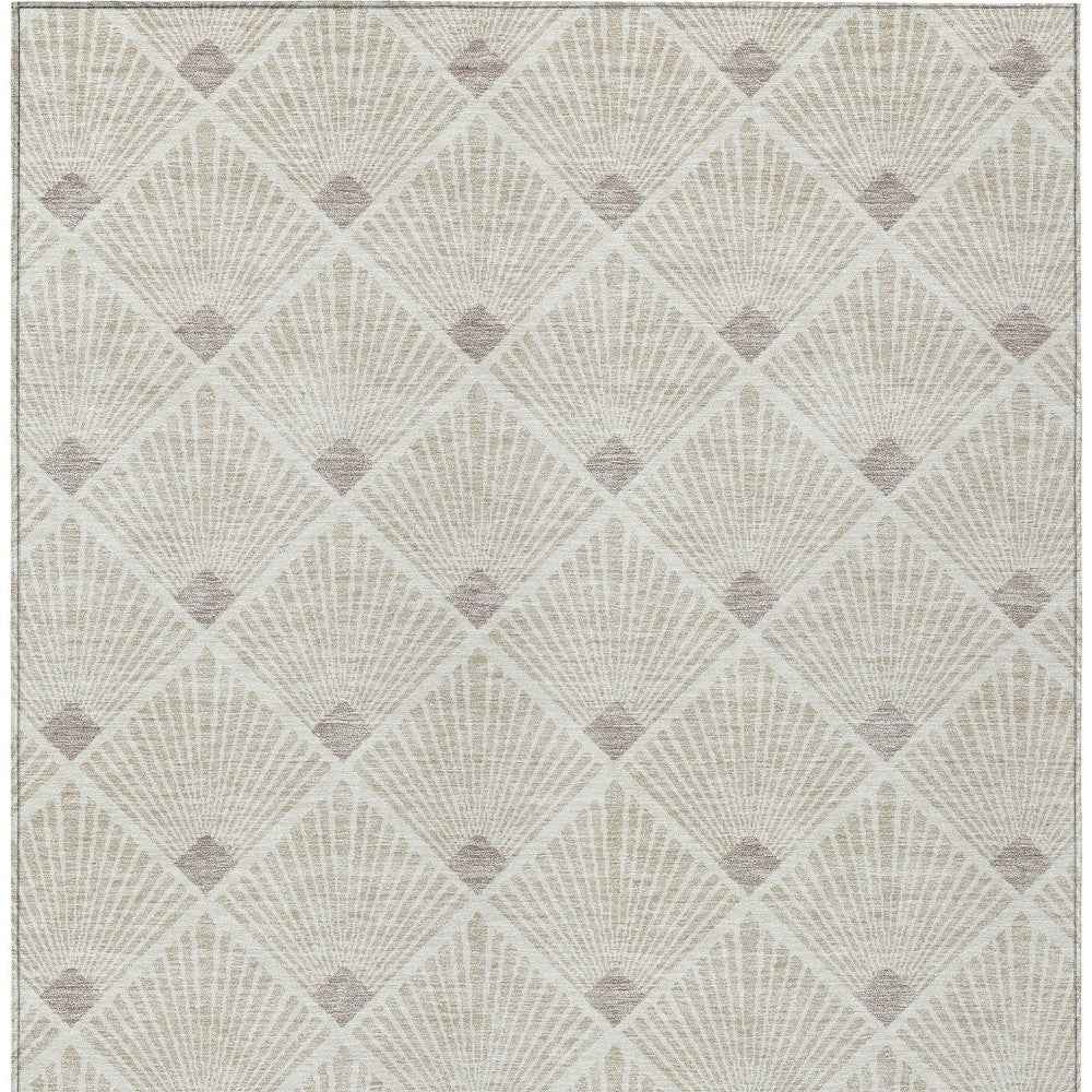9' X 12' Beige And Ivory Geometric Washable Indoor Outdoor Area Rug