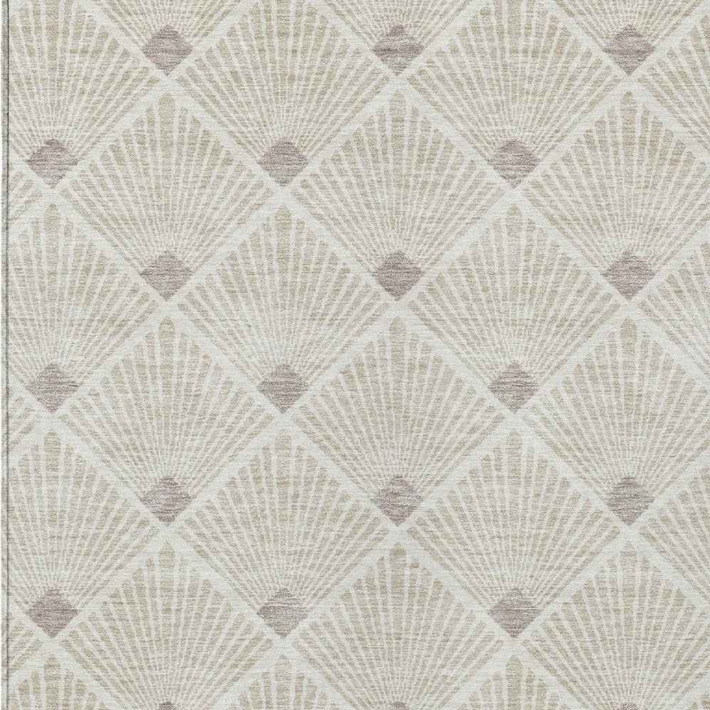 9' X 12' Beige And Ivory Geometric Washable Indoor Outdoor Area Rug