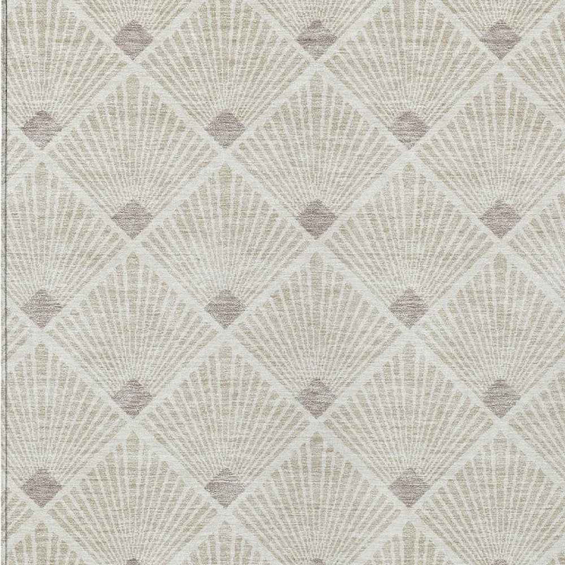 9' X 12' Beige And Ivory Geometric Washable Indoor Outdoor Area Rug