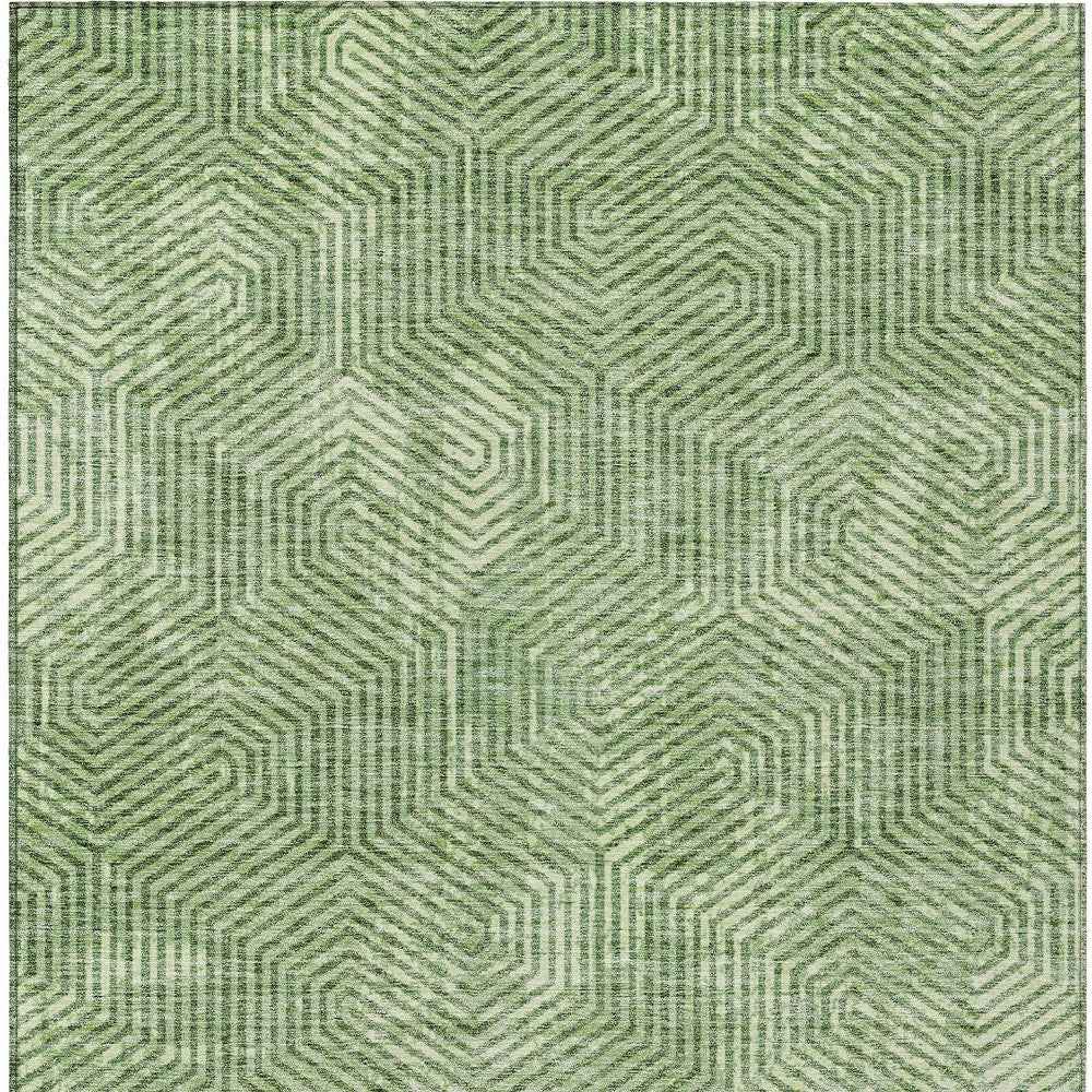 9' X 12' Green And Light Green Geometric Washable Indoor Outdoor Area Rug