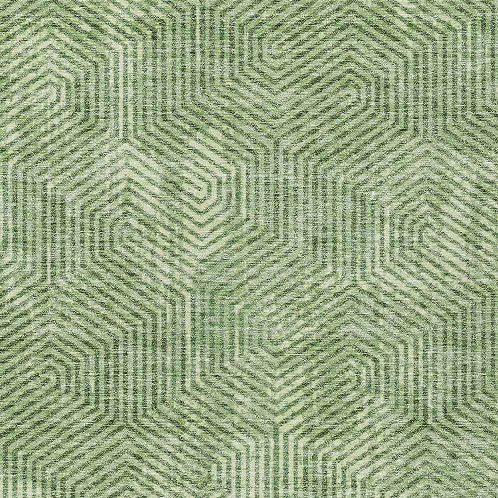 9' X 12' Green And Light Green Geometric Washable Indoor Outdoor Area Rug