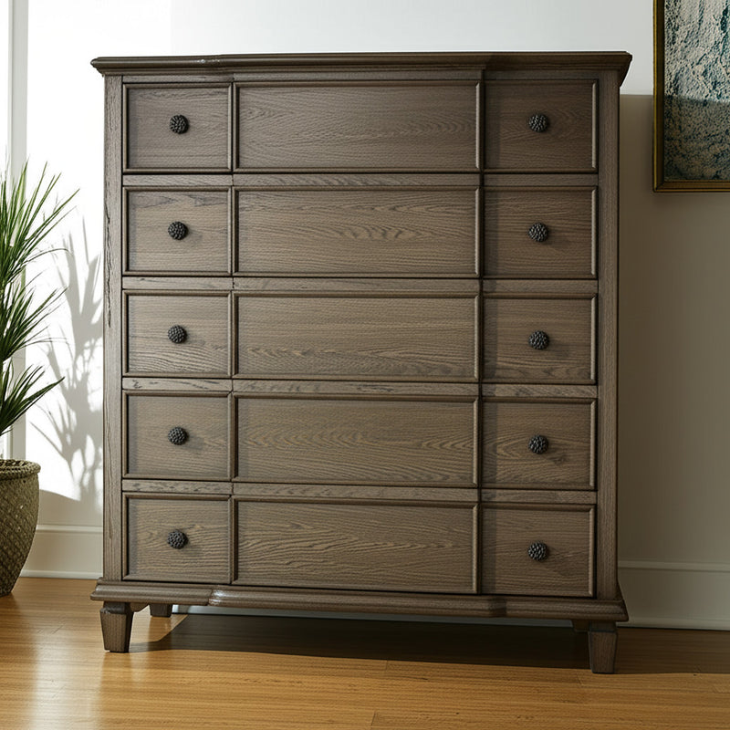 40" Oak Wood Five Drawer Dresser - Bed & Bath
