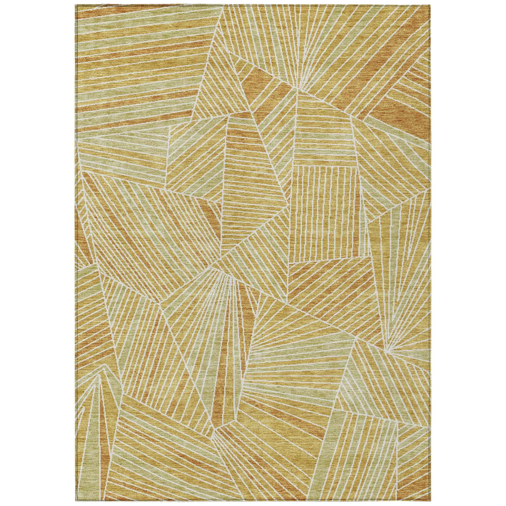 9' X 12' Gold Copper And Brown Geometric Washable Indoor Outdoor Area Rug