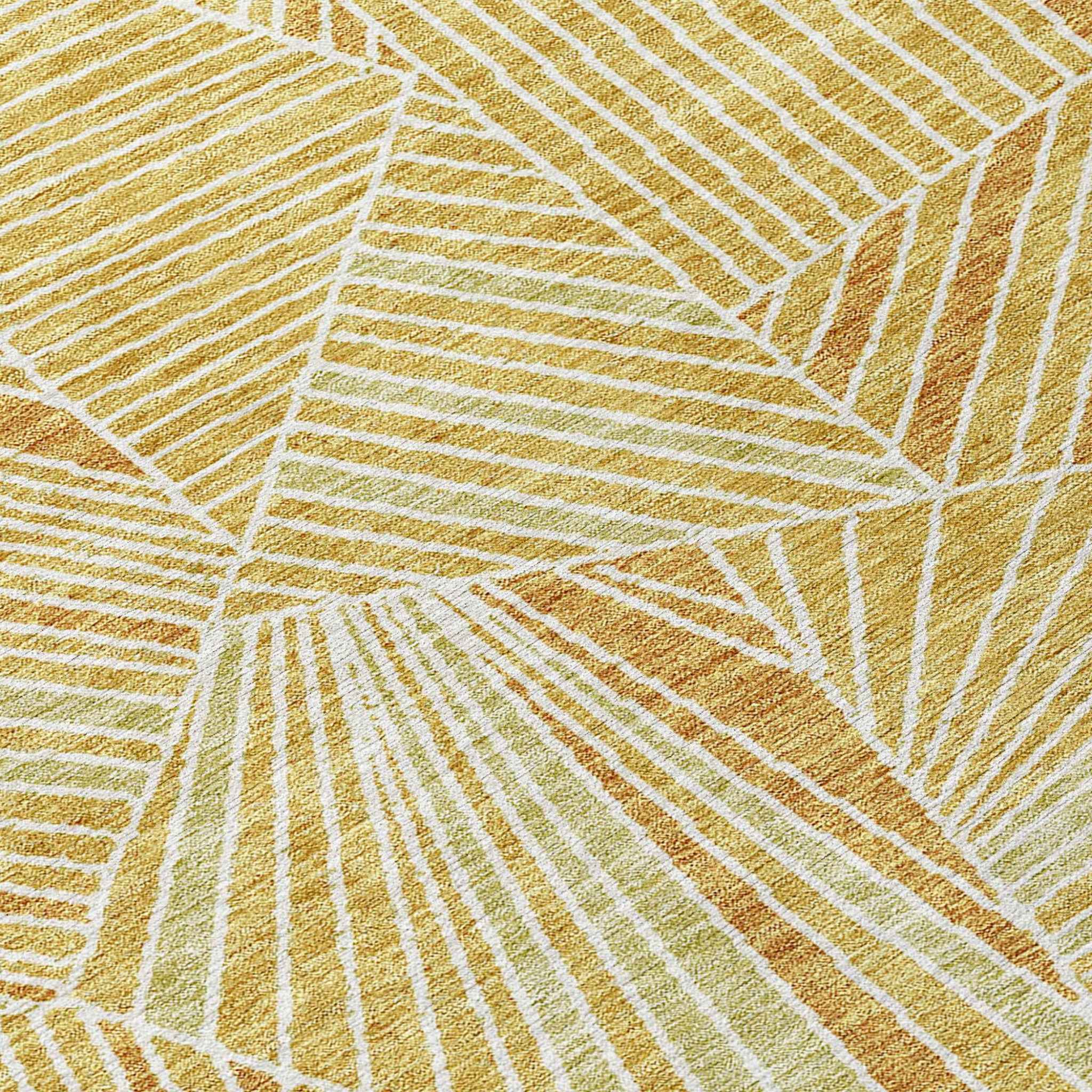 9' X 12' Gold Copper And Brown Geometric Washable Indoor Outdoor Area Rug