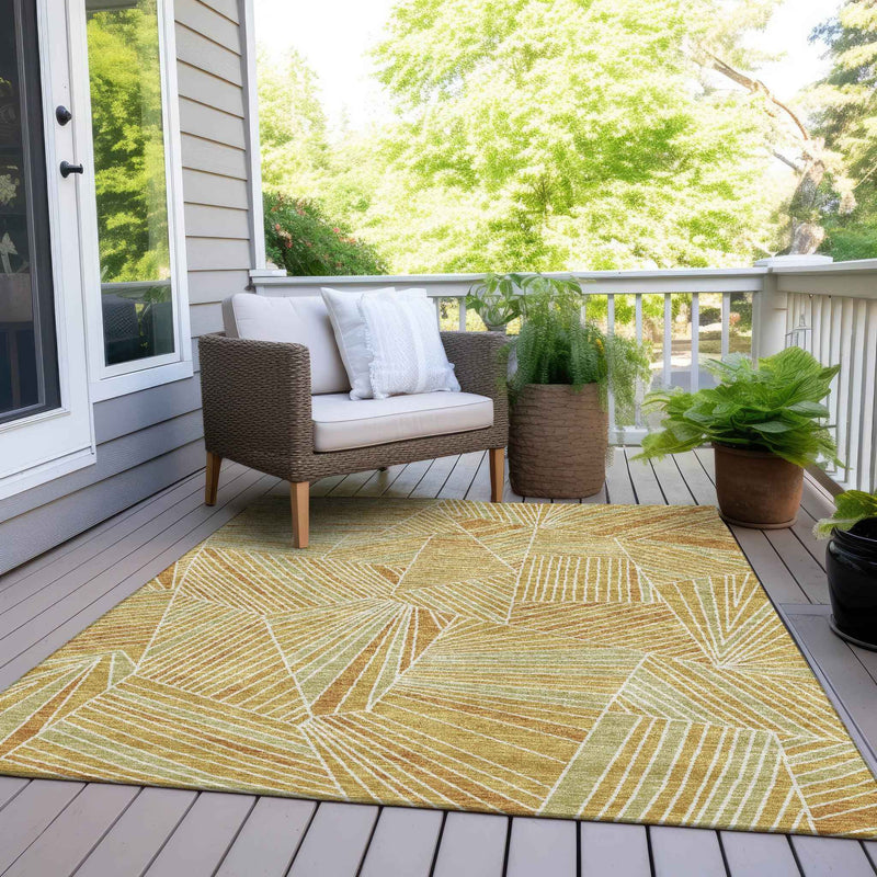 9' X 12' Gold Copper And Brown Geometric Washable Indoor Outdoor Area Rug