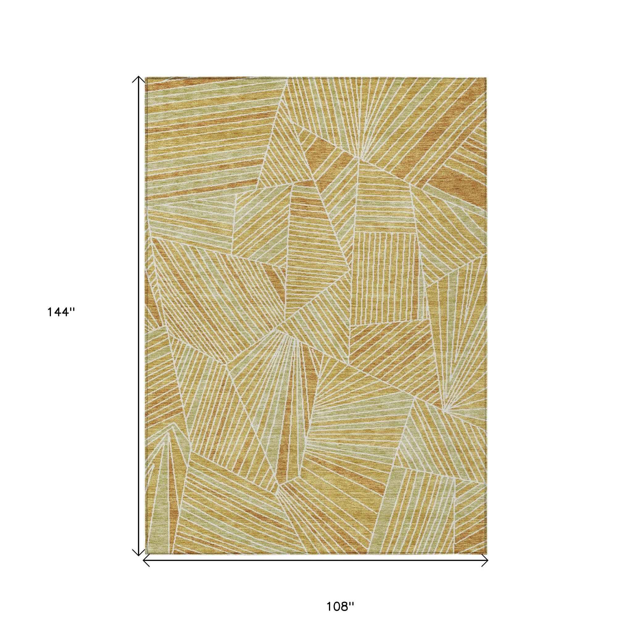 9' X 12' Gold Copper And Brown Geometric Washable Indoor Outdoor Area Rug