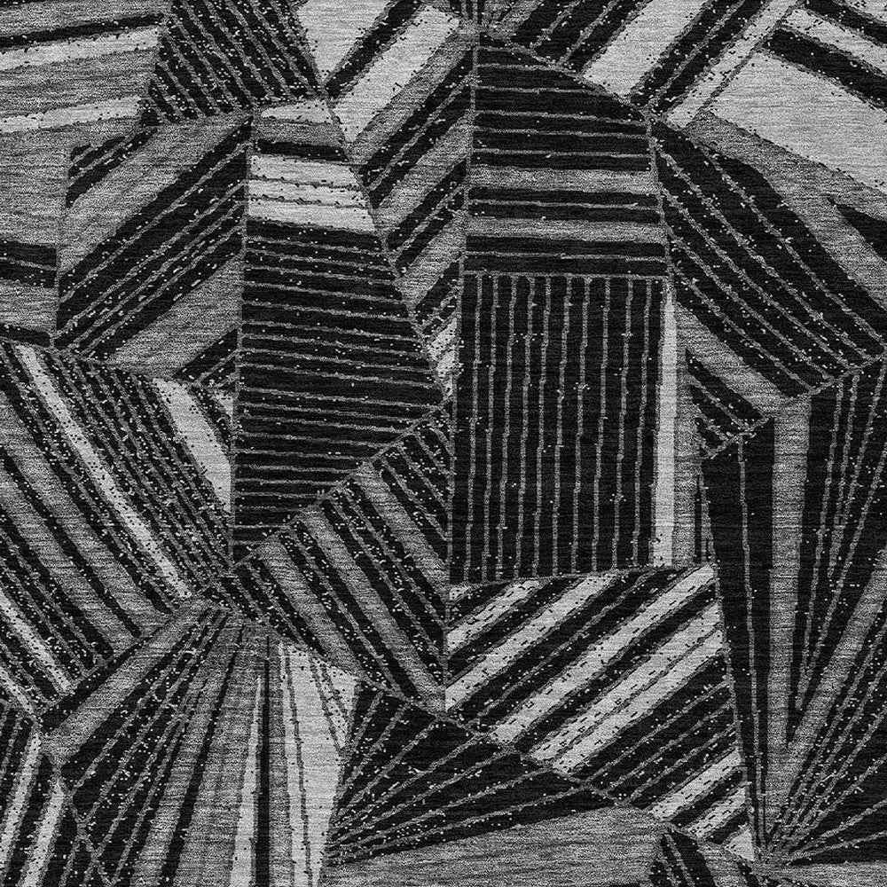 10' X 14' Black And Gray Geometric Washable Indoor Outdoor Area Rug