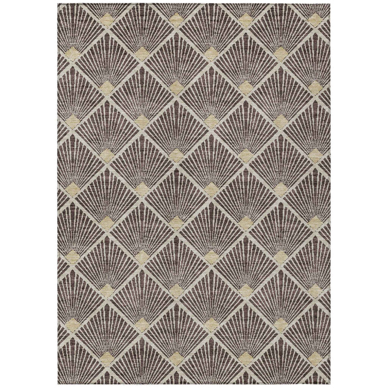 3' X 5' Brown And Beige Geometric Washable Indoor Outdoor Area Rug