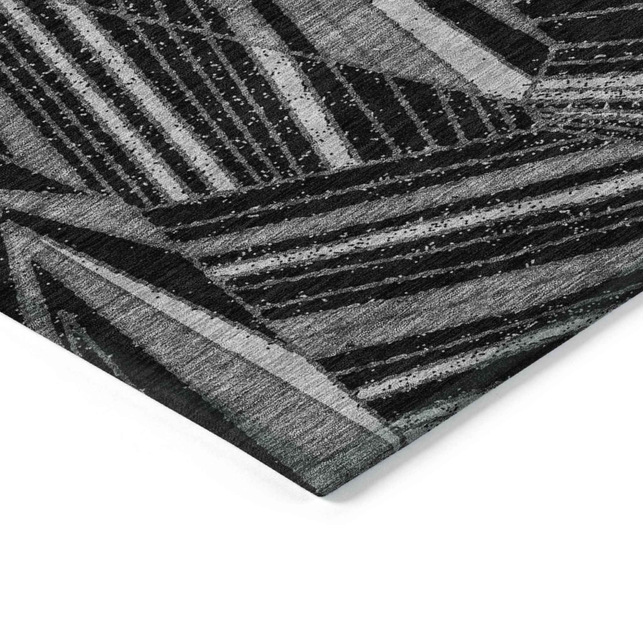5' X 8' Black And Gray Geometric Washable Indoor Outdoor Area Rug