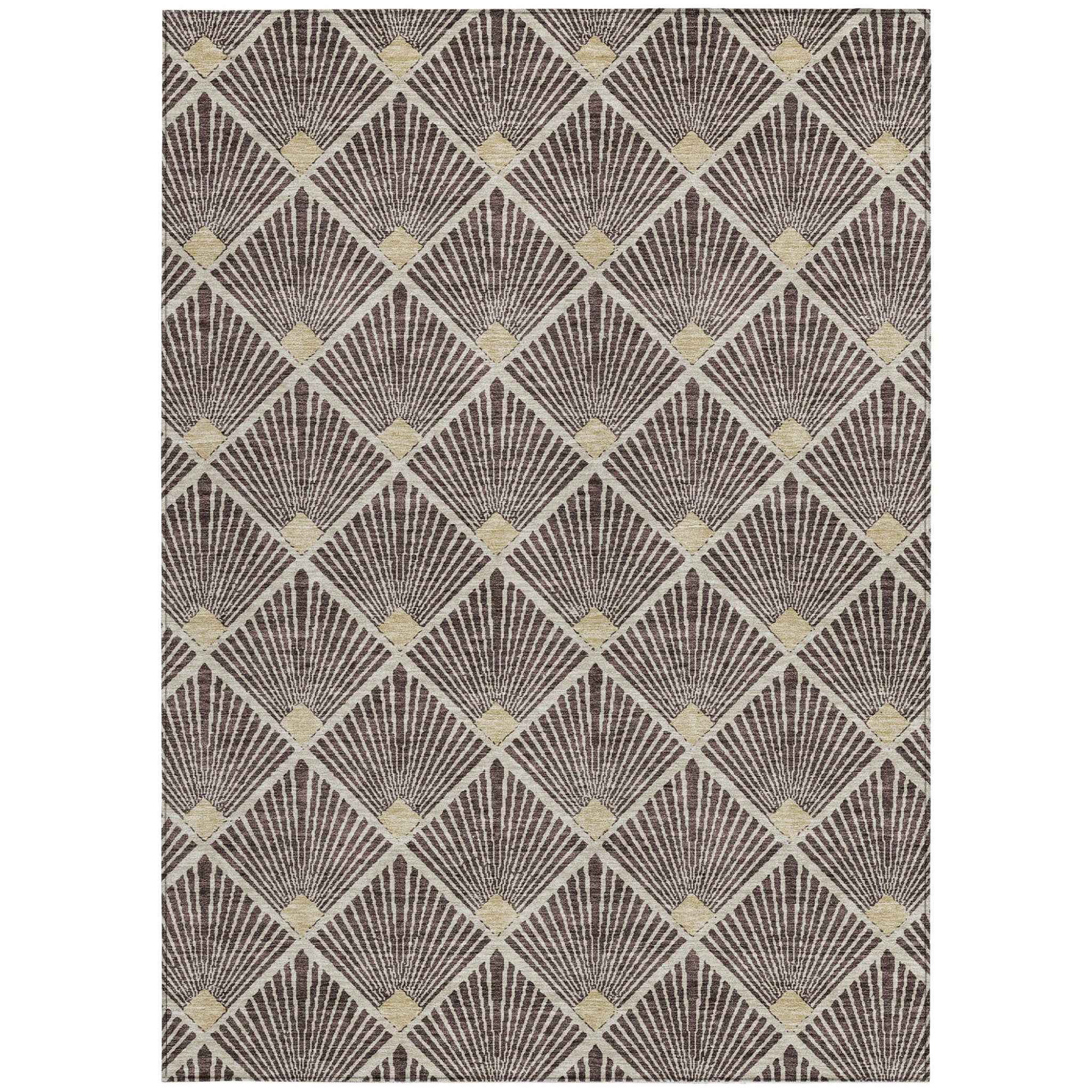 3' X 5' Brown And Beige Geometric Washable Indoor Outdoor Area Rug