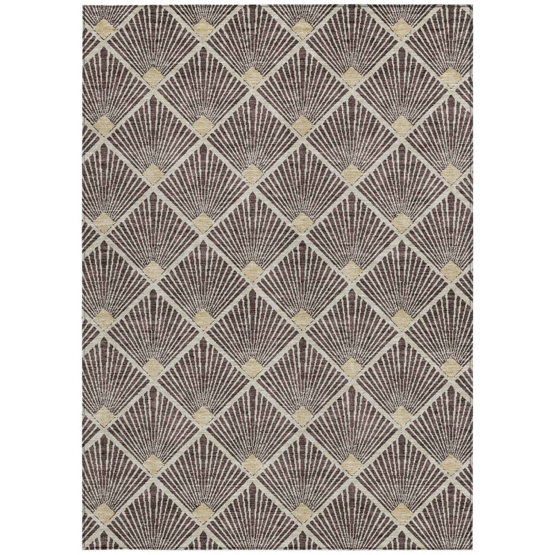 3' X 5' Brown And Beige Geometric Washable Indoor Outdoor Area Rug