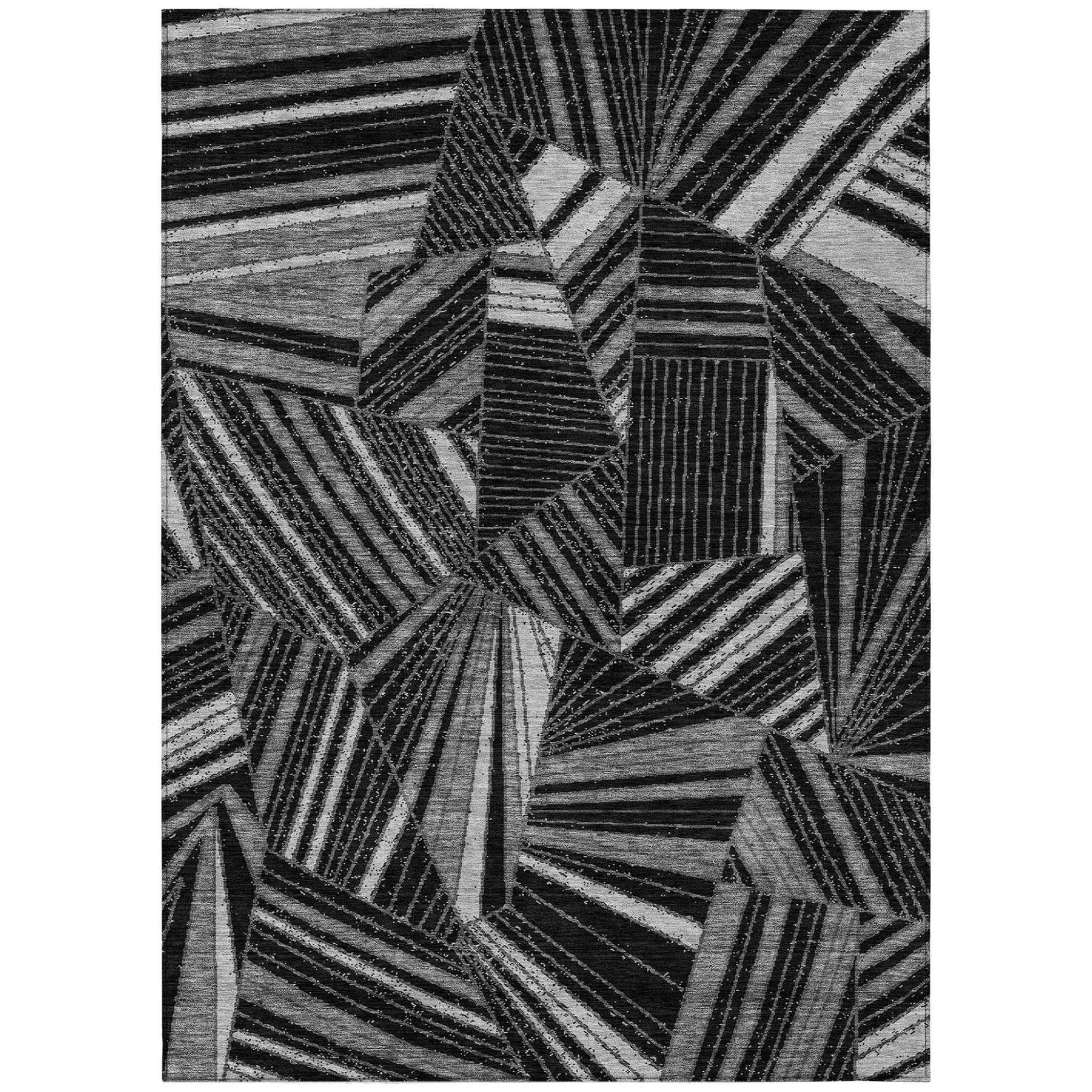 5' X 8' Black And Gray Geometric Washable Indoor Outdoor Area Rug