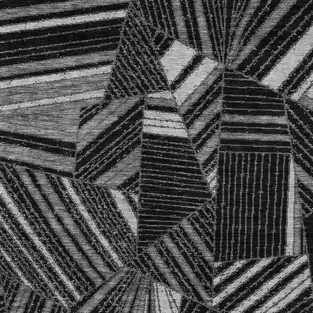 5' X 8' Black And Gray Geometric Washable Indoor Outdoor Area Rug