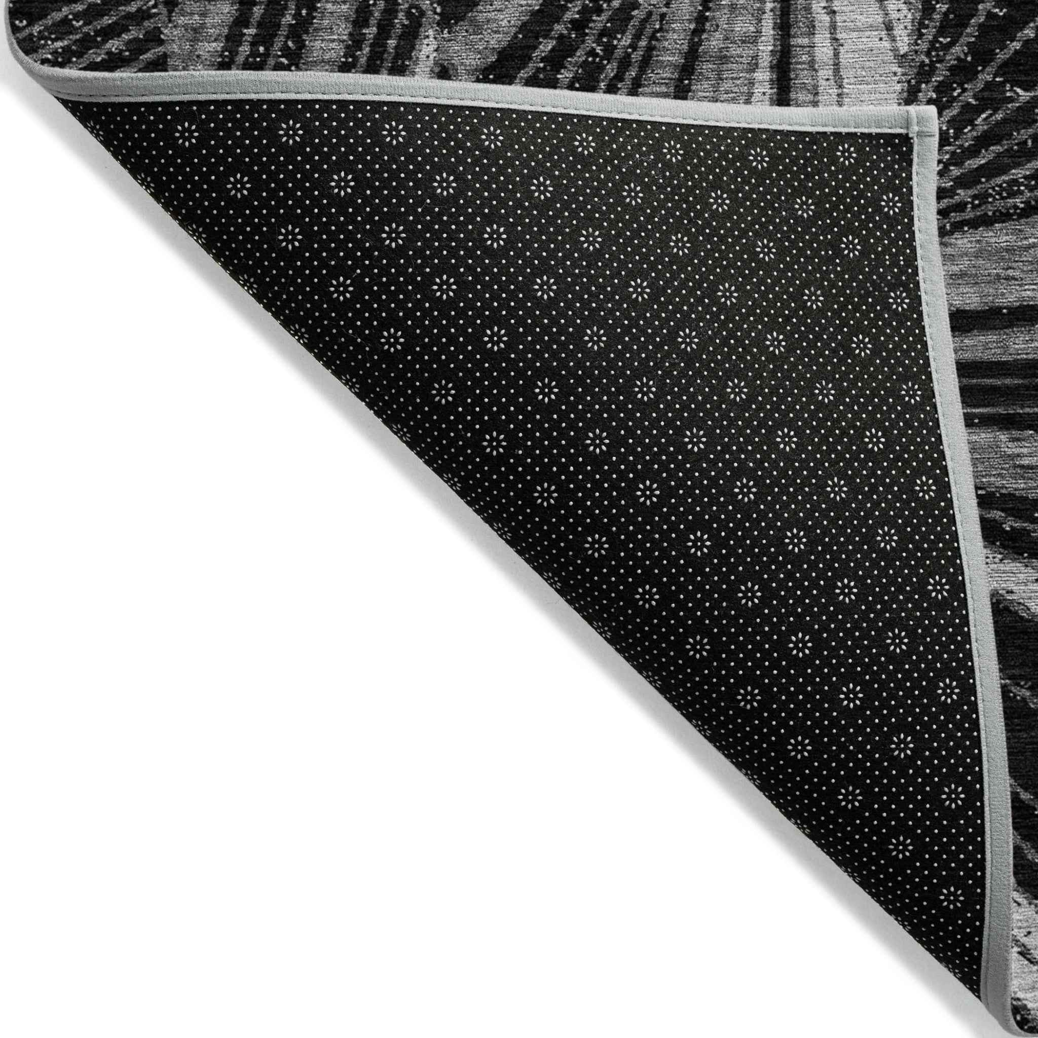 5' X 8' Black And Gray Geometric Washable Indoor Outdoor Area Rug