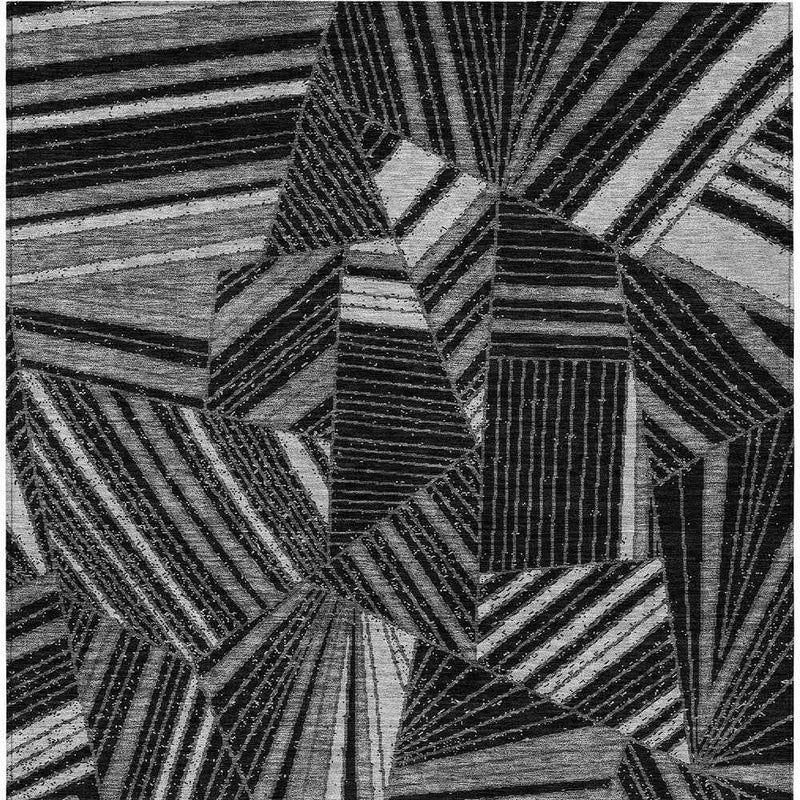 5' X 8' Black And Gray Geometric Washable Indoor Outdoor Area Rug