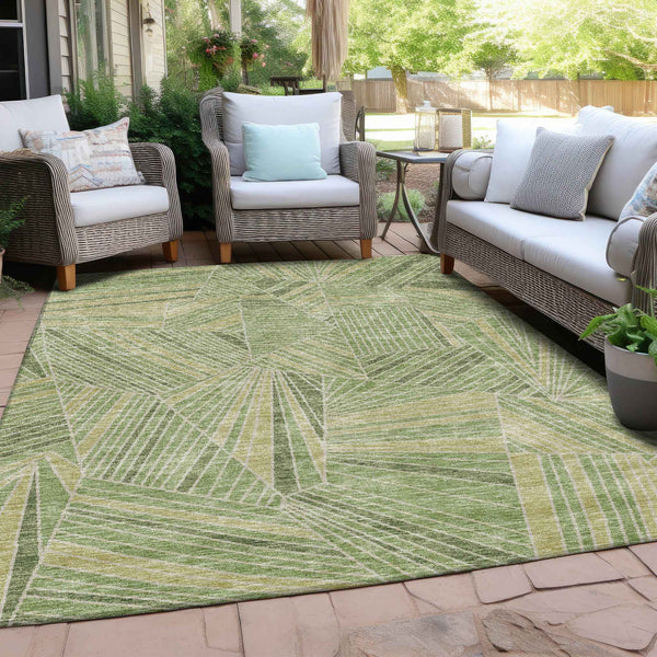 8' X 10' Green And Olive Green Geometric Washable Indoor Outdoor Area Rug