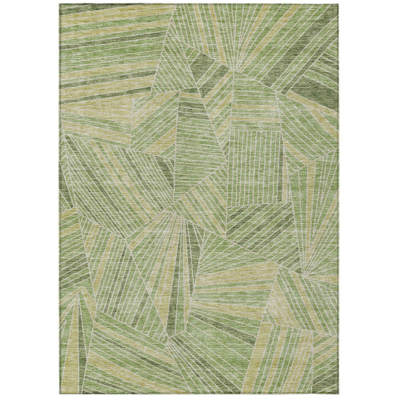 8' X 10' Green And Olive Green Geometric Washable Indoor Outdoor Area Rug