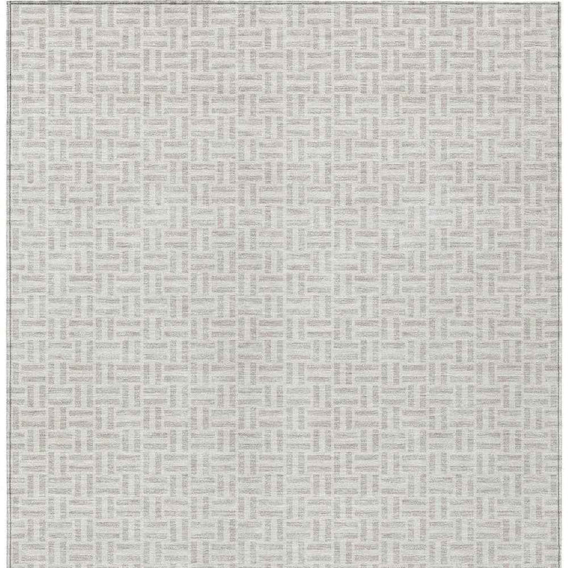 9' X 12' Taupe And Silver Geometric Washable Indoor Outdoor Area Rug