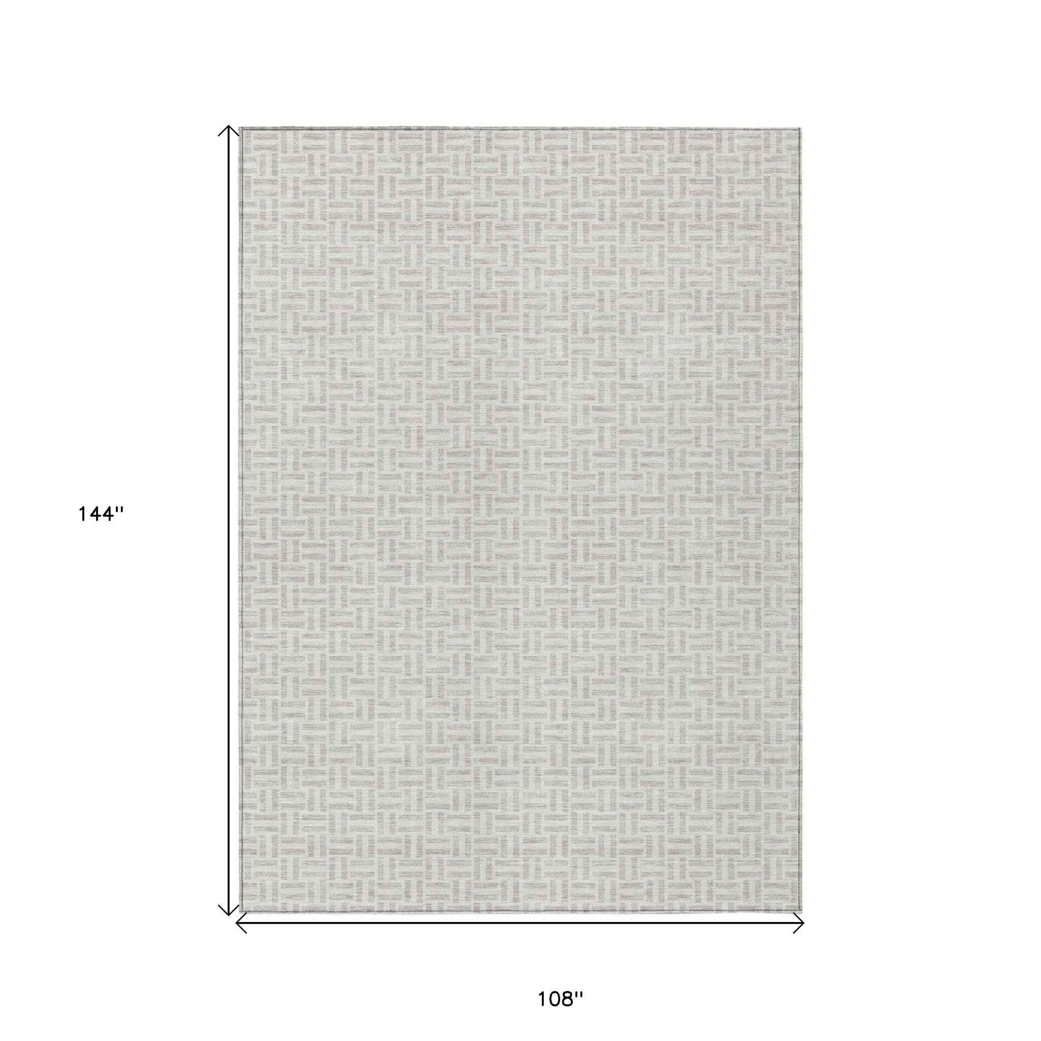 9' X 12' Taupe And Silver Geometric Washable Indoor Outdoor Area Rug