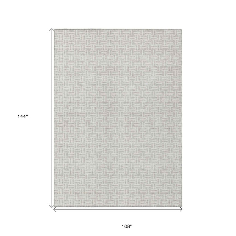 9' X 12' Taupe And Silver Geometric Washable Indoor Outdoor Area Rug