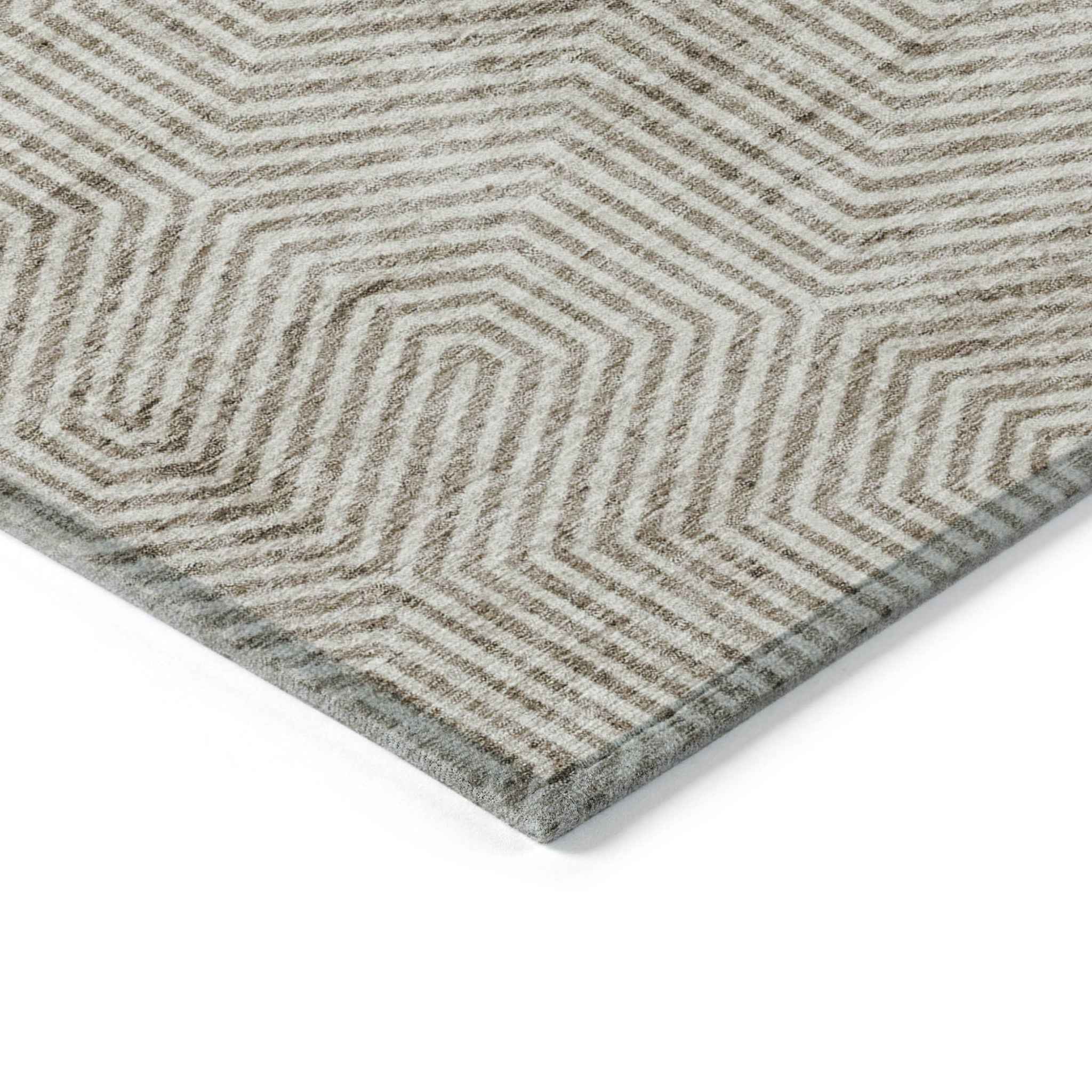3' X 5' Taupe And Beige Geometric Washable Indoor Outdoor Area Rug