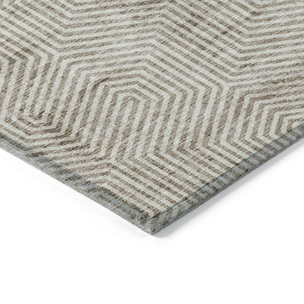 3' X 5' Taupe And Beige Geometric Washable Indoor Outdoor Area Rug