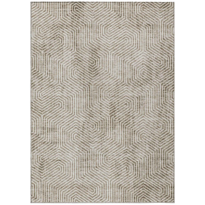 3' X 5' Taupe And Beige Geometric Washable Indoor Outdoor Area Rug