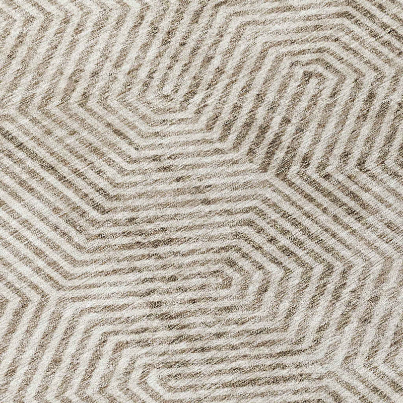 3' X 5' Taupe And Beige Geometric Washable Indoor Outdoor Area Rug