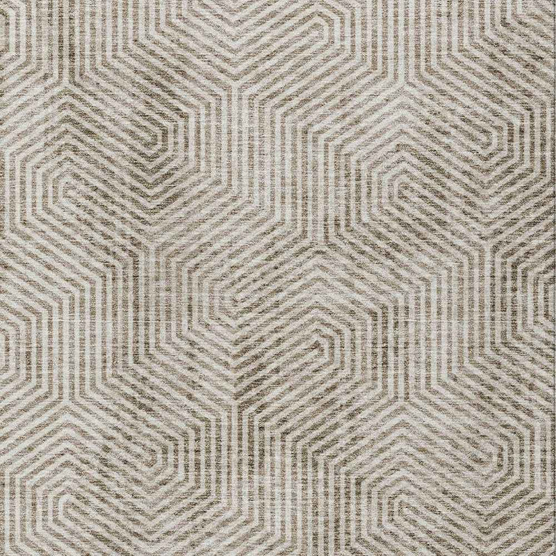 3' X 5' Taupe And Beige Geometric Washable Indoor Outdoor Area Rug