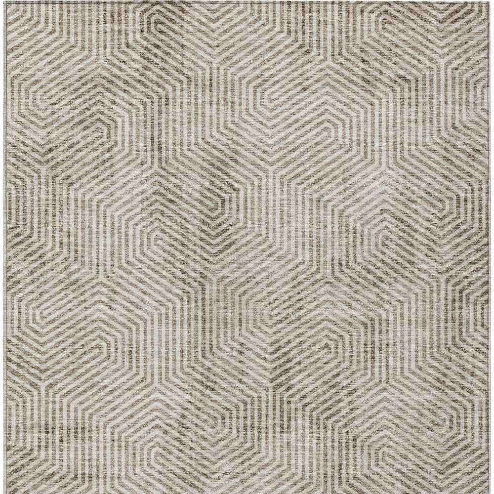 3' X 5' Taupe And Beige Geometric Washable Indoor Outdoor Area Rug