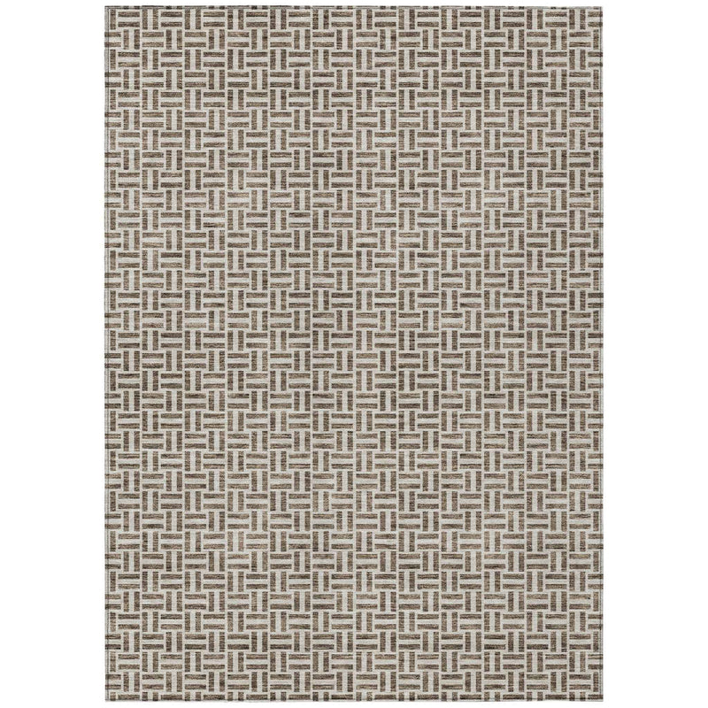 3' X 5' Brown And Beige Geometric Washable Indoor Outdoor Area Rug