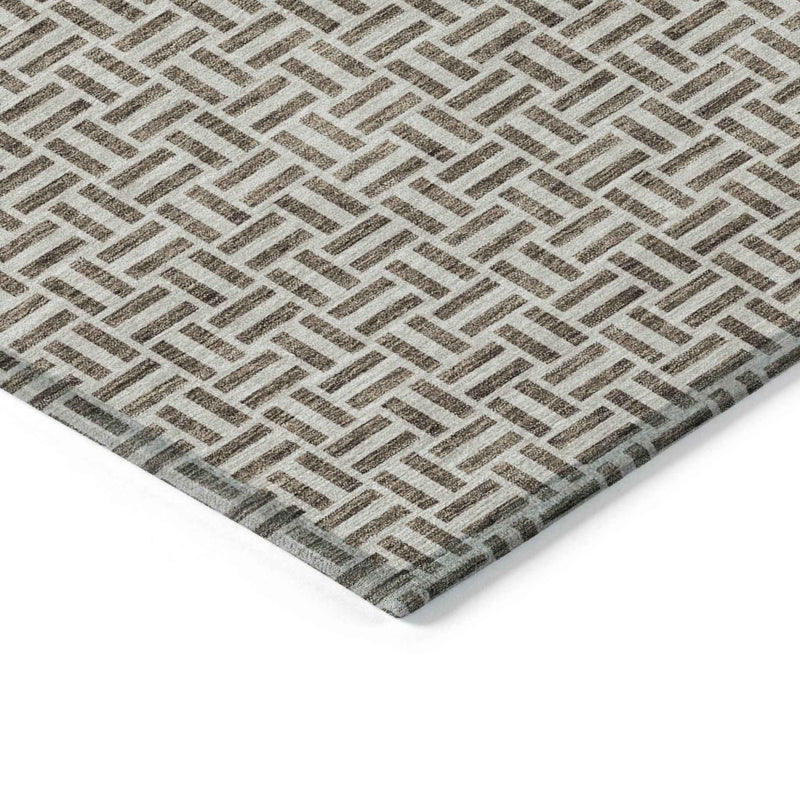 3' X 5' Brown And Beige Geometric Washable Indoor Outdoor Area Rug