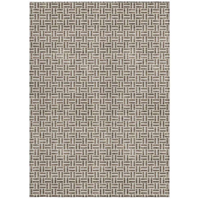 3' X 5' Brown And Beige Geometric Washable Indoor Outdoor Area Rug