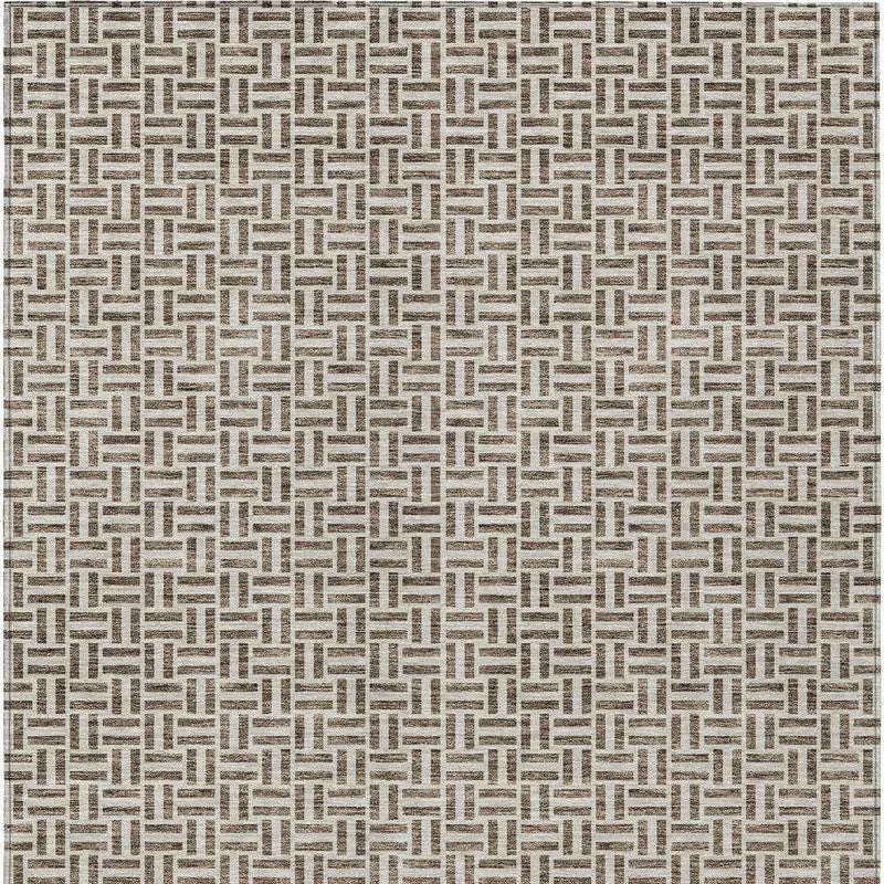 10' X 14' Brown And Beige Geometric Washable Indoor Outdoor Area Rug