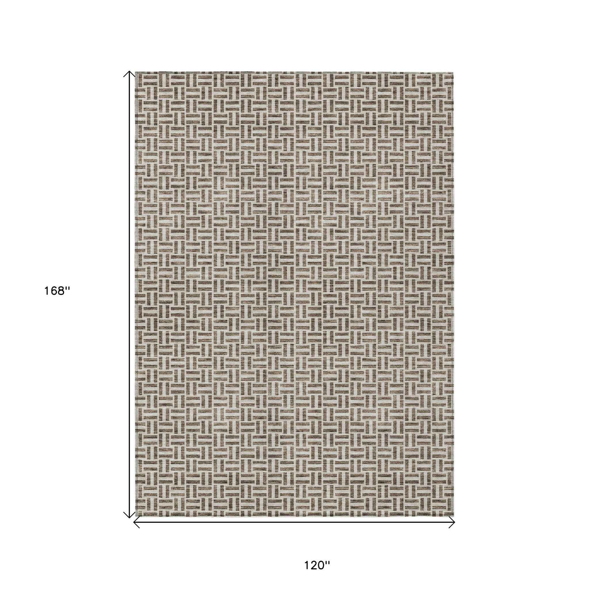 10' X 14' Brown And Beige Geometric Washable Indoor Outdoor Area Rug