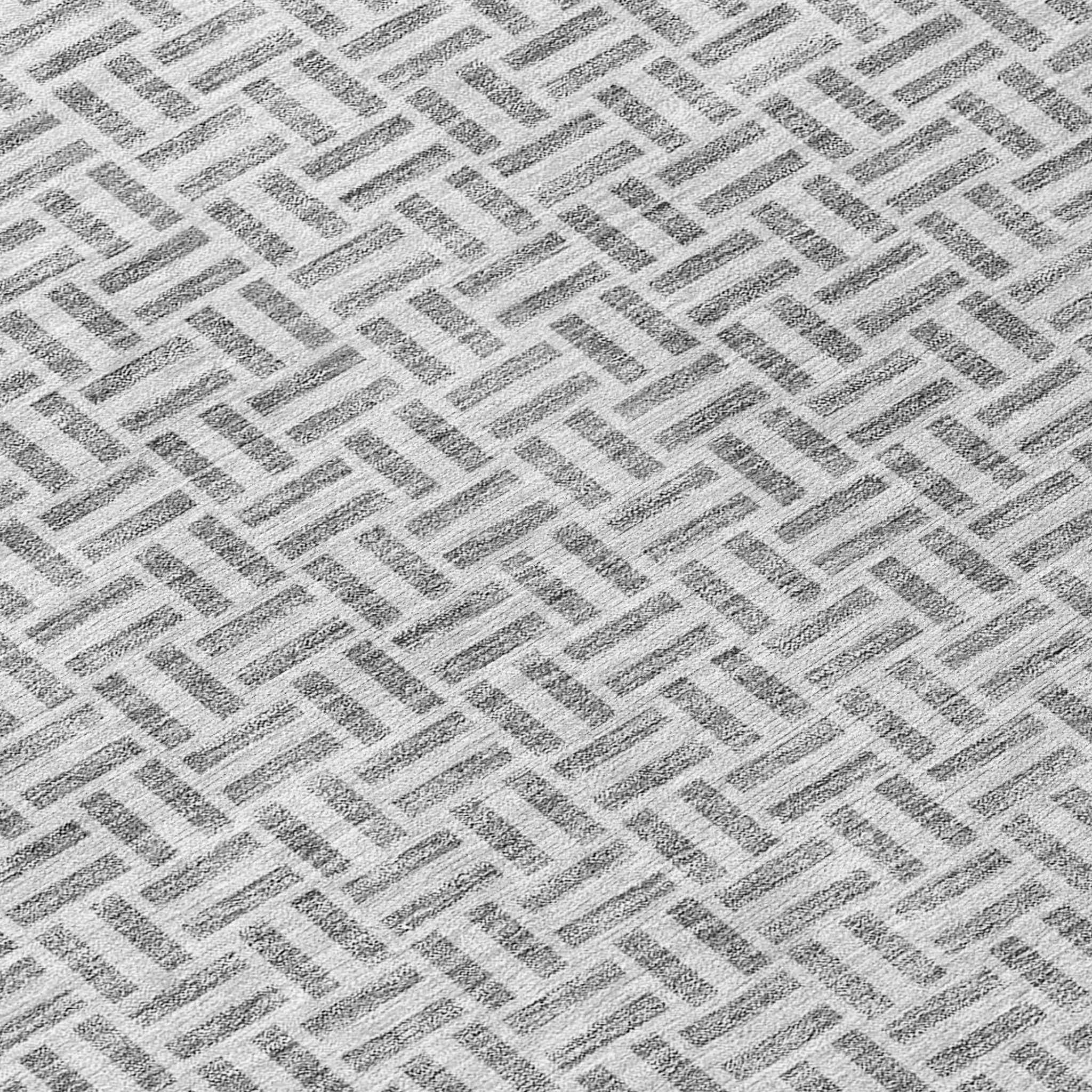 8' Gray And Silver Round Geometric Washable Indoor Outdoor Area Rug
