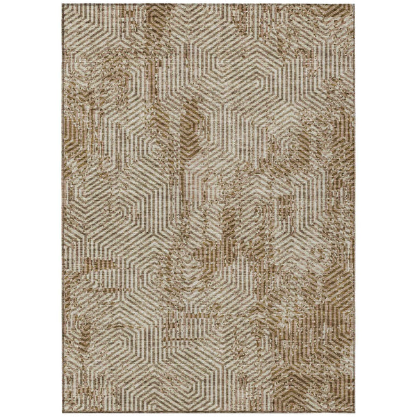 3' X 5' Brown And Beige Geometric Washable Indoor Outdoor Area Rug