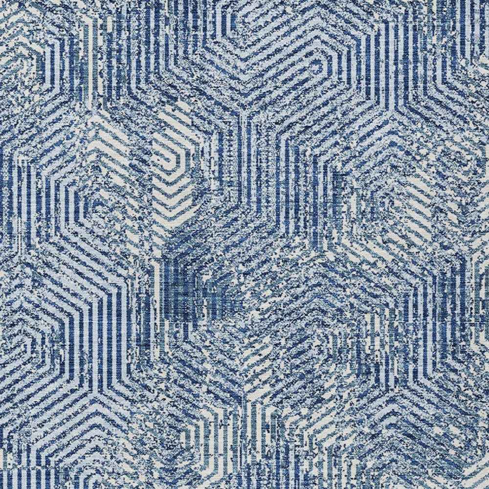 9' X 12' Navy Blue And Ivory Geometric Washable Indoor Outdoor Area Rug