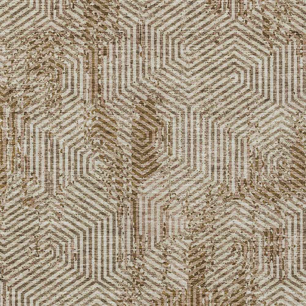 3' X 5' Brown And Beige Geometric Washable Indoor Outdoor Area Rug
