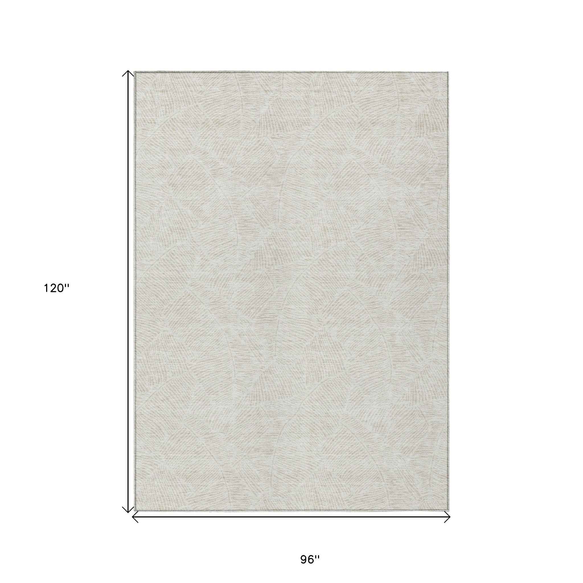 8' X 10' Ivory And Beige Floral Washable Indoor Outdoor Area Rug