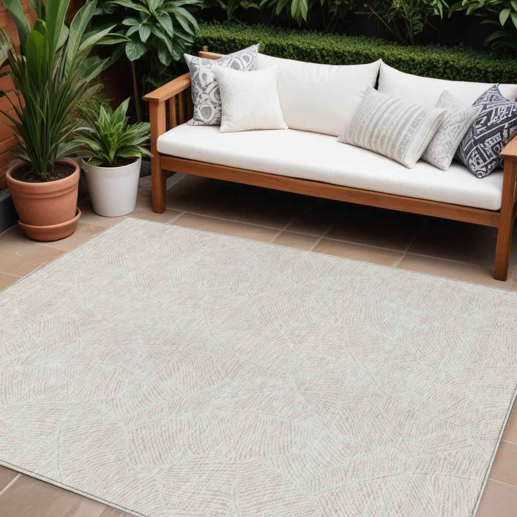 8' X 10' Ivory And Beige Floral Washable Indoor Outdoor Area Rug