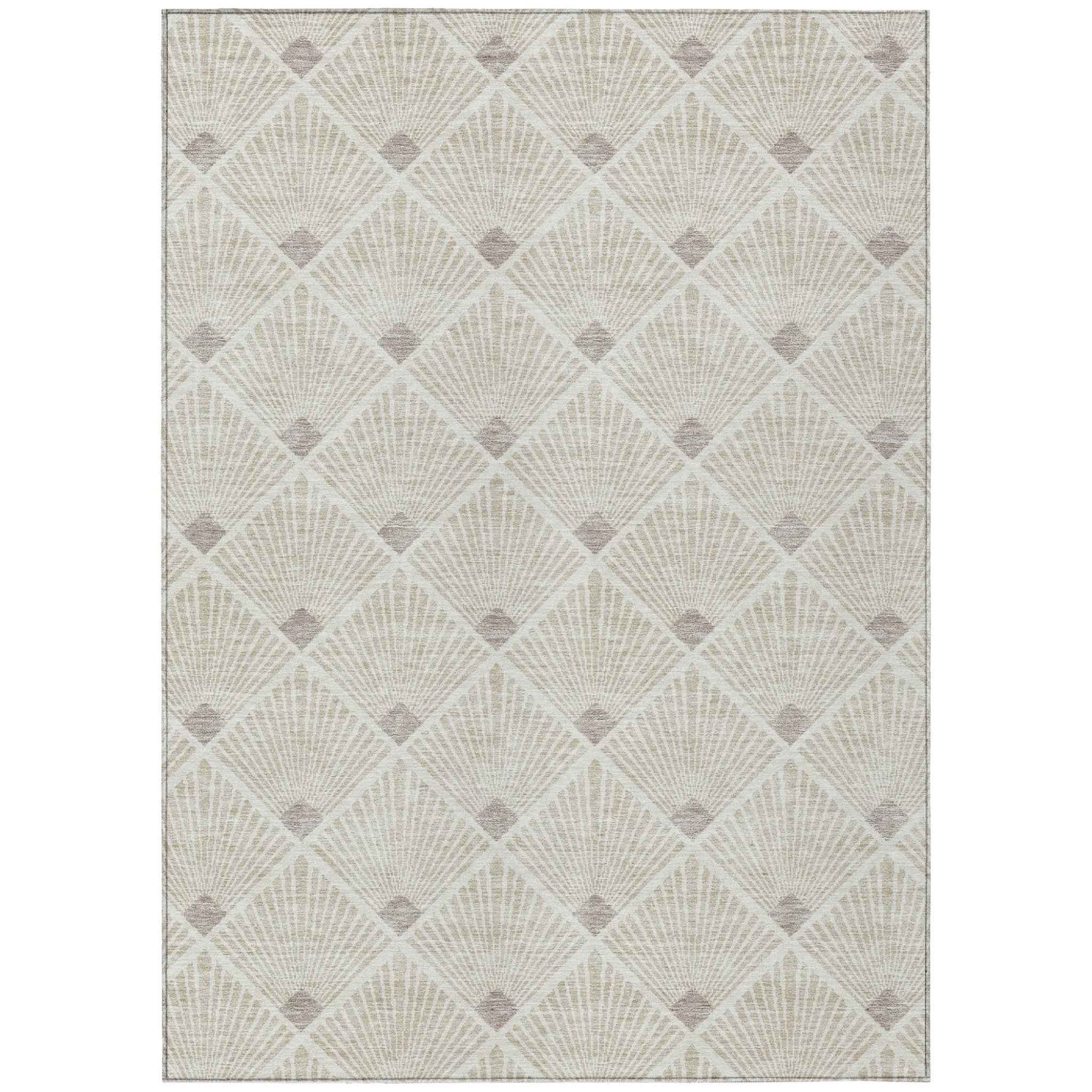 3' X 5' Beige And Ivory Geometric Washable Indoor Outdoor Area Rug