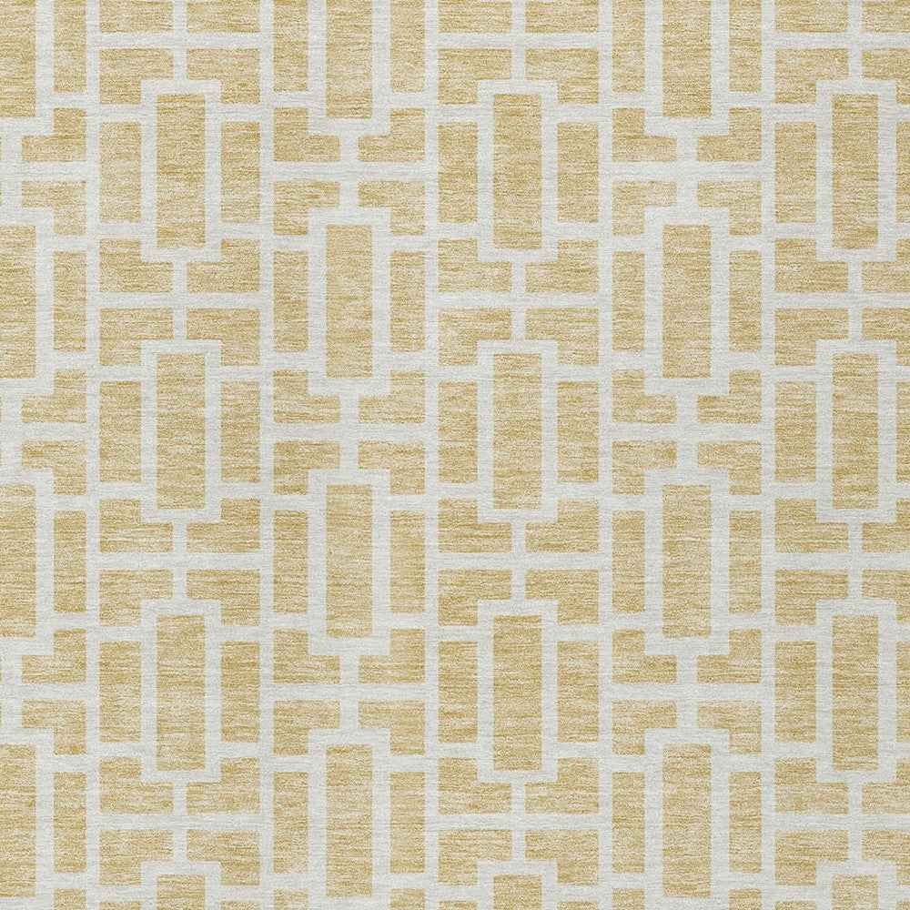 3' X 5' Wheat And Ivory Geometric Washable Indoor Outdoor Area Rug