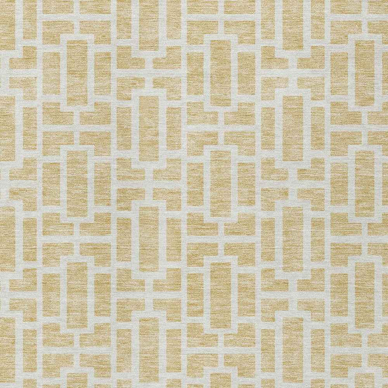 3' X 5' Wheat And Ivory Geometric Washable Indoor Outdoor Area Rug