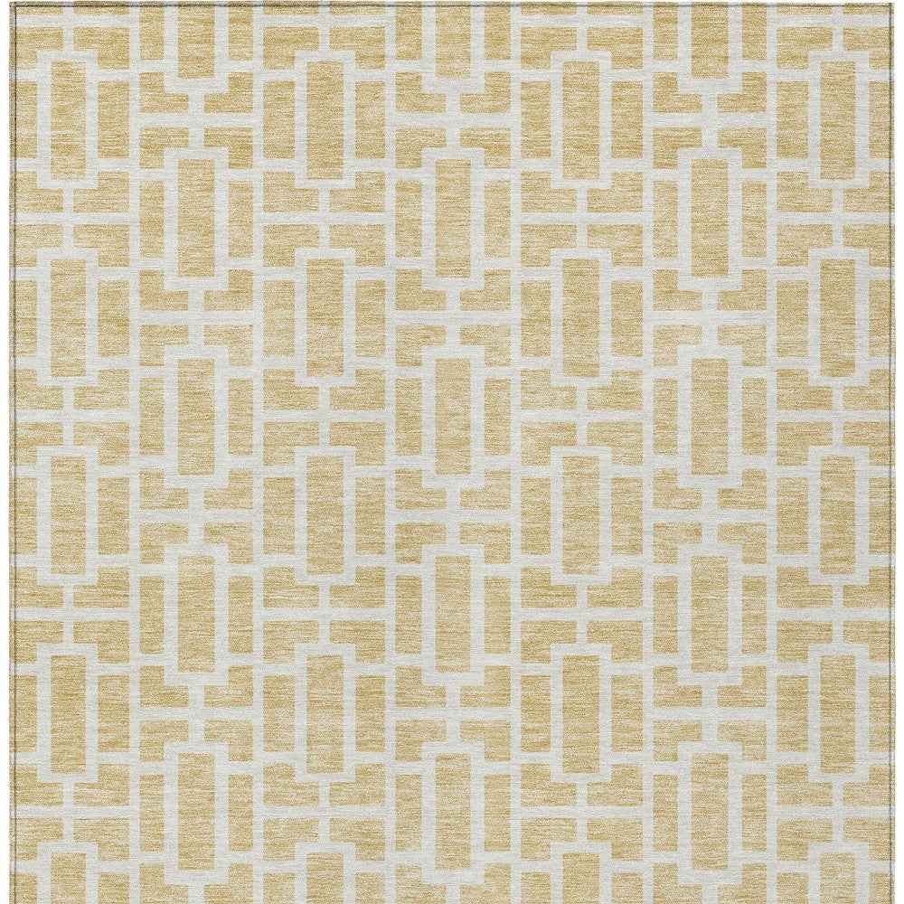 3' X 5' Wheat And Ivory Geometric Washable Indoor Outdoor Area Rug